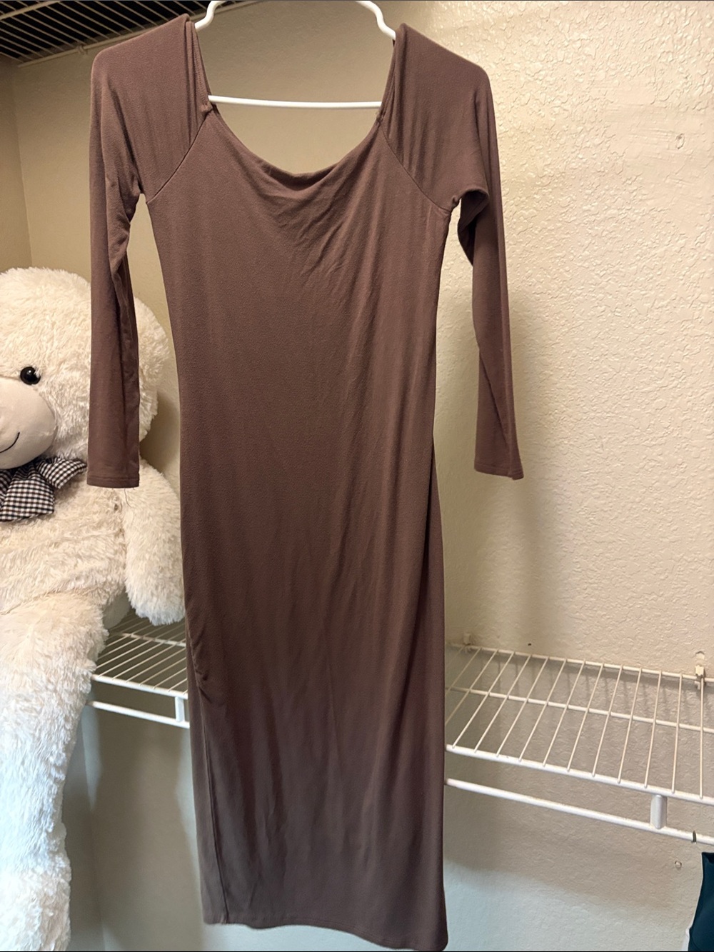 naked wardrobe Brown Long Sleeve Bodycon Maxi Dress
